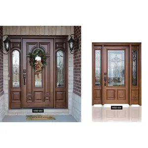 High quality Original factory front door with sidelites exterior doors external wooden Modern glass Front wood doors