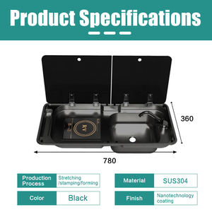 JDA-Évier durable noir en acier inoxydable pour camping-car, <span class=keywords><strong>caravane</strong></span>, remorque, camping-car, cuisinière à induction - Product Image 2