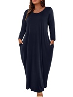 2025 automne nouvelle grande taille femmes col rond à manches longues robe ample avec poches confortable haute qualité tenue décontractée