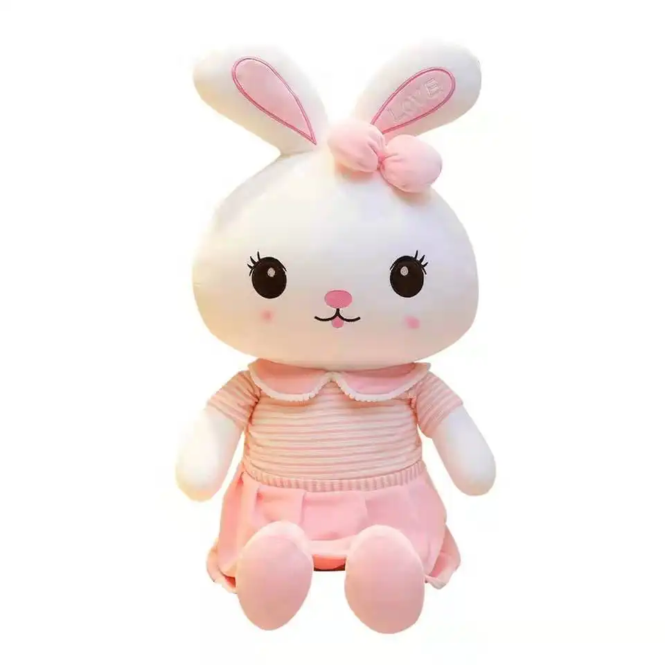 Çocuklar için yumuşak peluş oyuncak s sevimli gri pembe tavşan bebek uyku arkadaşı Bunny dolması hayvan peluş oyuncak peluş oyuncak s tavşan