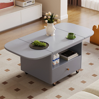 Table basse moderne en bois de caoutchouc extensible avec plateau relevable, roulettes et tiroir BJ205 #