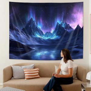 Tapiz de Poliéster con Diseño de Atardecer de Planetas Estrellados Púrpura, Decoración de Pared Lavable a Máquina, Tapiz Artístico para Pared, Venta al Por Mayor - Product Image 2