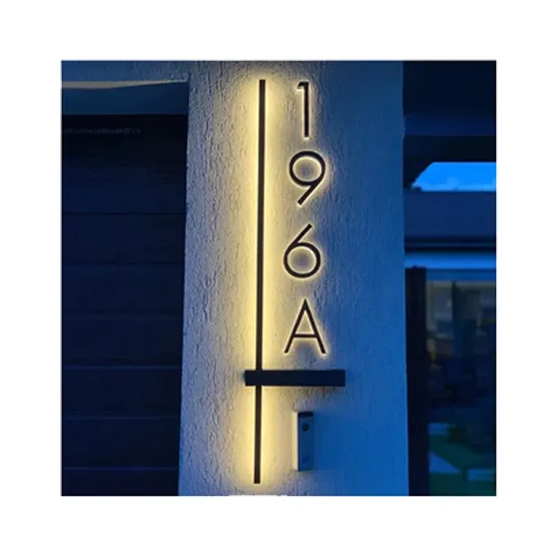 3D โลหะไฟ LED บ้านเลขกลางแจ้งสแตนเลสป้ายมีตัวอักษรป้ายโลโก้ที่อยู่แผ่นประตูโรงแรมบ้านกันน้ำ