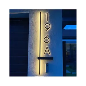 Led 3d logam rumah nomor lampu luar ruangan baja nirkarat menyala tanda huruf Logo alamat plak rumah Hotel pintu piring tahan air