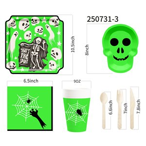 DAMAI New Factory Wholesale Set of Disposable Green Halloween Ghostlight Party Paper Plates - Product Image 5