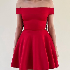 Nouvelle Robe Mini Femme Chic et Tendance 2025, Épaules Dénudées, Col en A, Dos Nu, Couleur Unie - Product Image 3