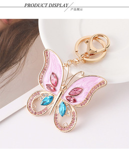 Portachiavi di Lusso con Farfalla Rosa in Strass, Ciondolo in Metallo Traforato, Charm Creativo per Borse, Gioielli da Donna, Anello Portachiavi per Auto, Vendita all'Ingrosso - Product Image 6