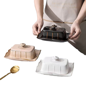 Boîte à beurre en porcelaine de style vintage français, boîte à fromage, boîte à beurre en céramique avec logo personnalisé, plat à beurre avec couvercle - Product Image 1