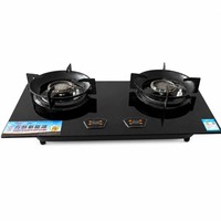 Kompor Dapur WANHENG Dua Tungku Kontrol Tombol, Kaca Temper, Permukaan Stainless Steel, Bahan Bakar Minyak Hemat Energi