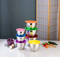 Bol à salade de style américain antidérapant grande capacité avec couvercle, couleur et taille personnalisées, en acier inoxydable 201, bols mélangeurs, bol à salade