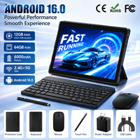 Tablet Android 16 Baru 10 Inci 12GB RAM 64GB Penyimpanan Lima Inti 2.0GHz Baterai 6000mAh WiFi Dual Band HD Tablet Bisnis