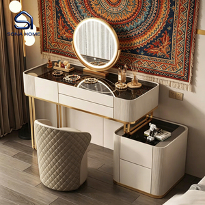 Luxury Gold Fluted Vanity <strong>Table</strong> Set with Dimmable LED Mirror and Storage Cabinet - Product Image 6