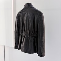 Veste en cuir véritable pour femme, en peau de mouton, col montant, coupe irrégulière, multi-poches, taille élastique, pour le streetwear