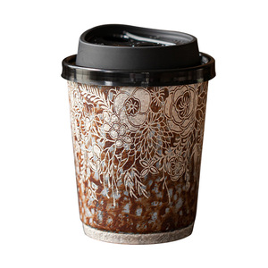 แก้วกาแฟ/น้ำ/โคล่า ยูบิน รุ่นโอลด์ร็อค ลายดอกไม้เคลือบเงิน บนเซรามิก  เป็นมิตรกับสิ่งแวดล้อม พกพาสะดวก ฝาปิดแบบพลิก สไตล์เรโทร สำหรับใช้ในบ้านและออฟฟิศ - Product Image 5