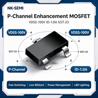 MOSFET canal P 100V 1A SOT-23 à faible résistance pour interrupteur de puissance, éclairage LED d'ordinateurs portables et électronique grand public