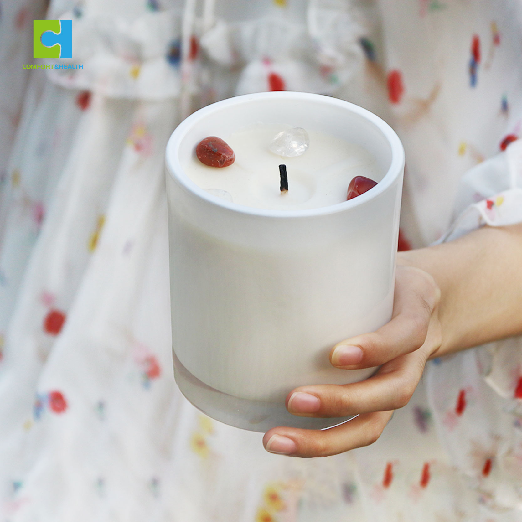 Домашний Декоративный роскошный Жасмин ароматерапия Кристалл розовый кварц драгоценный камень Ароматизированная соевая свеча