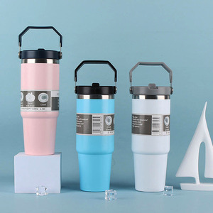 Wholesale 30 oz Travel Insulated Hot and Cold Drinks 20 oz Powder Coated Double Wall Coffee Tumbler Mugs with Straw Handle - Product Image 5