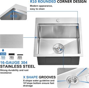 <span class=keywords><strong>Évier</strong></span> de <span class=keywords><strong>cuisine</strong></span> encastrable fait main de 18 pouces, poste de travail en acier inoxydable 18x18x10, cuve carrée simple, installation encastrée, anti-ternissement - Product Image 5