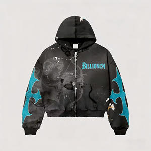 Sweat-shirts à capuche zippés pour hommes, personnalisés en gros, 100 % coton, poids lourd (370 g), coupe ample, imperméables, brodés - Product Image 3