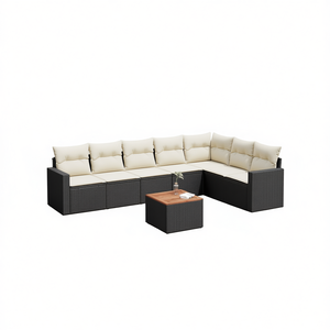 Modern Modular PE <b>Rattan</b> Garden <b>Sofa</b> Set Black And Cream White Outdoor Furniture 6 Seater Weather Resistant - Product Image 1