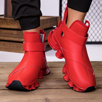 Chaussures de course montantes pour hommes en cuir PU avec semelle intermédiaire en TPU absorbant les chocs, à fermeture auto-agrippante, pour l'automne et l'hiver, style décontracté, vente en gros OEM