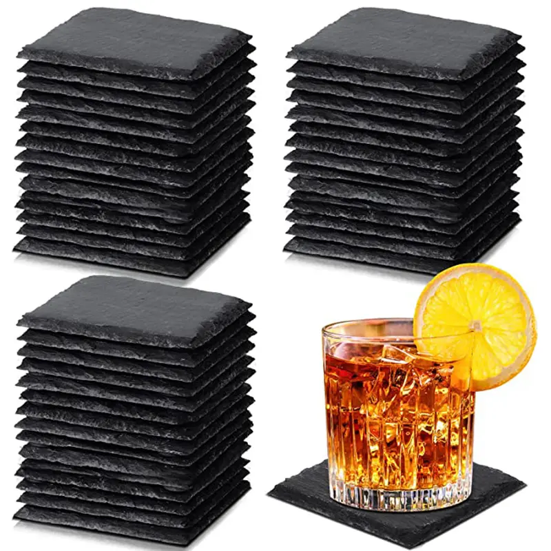 wholesale Slate Stone coasters Non Slip With Holder Cup Mat Drink Coaster Handmade Natural Mug Home Decor Tableware coaster