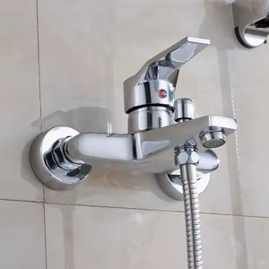 صنبور ثلاثي نحاسي خارجي ناعم من الكروم المصقول نحاسي رذاذ المطر نمط دش حمام بالماء الساخن/البارد مع مفتاح سخان - Product Image 4