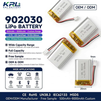 Krl थोक 3.7v 902030 500mah पाउच लिथियम आयन बैटरी गिps कुत्ते कॉलर और बिल्ली गतिविधि मॉनिटर के लिए
