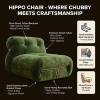 Fauteuil Hippo italien minimaliste en bois et acier, design unique, chaise décontractée, mousse HD, peluche, salon, luxe léger