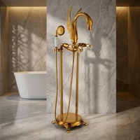 Robinet de salle de bain moderne et élégant, type col de cygne, en laiton massif plaqué or, monotrou, thermostatique, à poignée unique