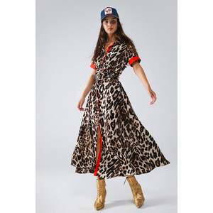 Robe maxi à boutons imprimé léopard avec détails rouges - Product Image 4