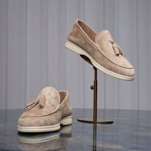 Mocassins pour hommes en daim de vachette ultra-doux, à pampilles, en cuir véritable, à lacets, respirants, légers, pour le bureau et la carrière, à bout pointu - Product Image 1