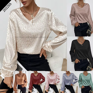 Nueva Blusa de Manga Larga con Estampado de Leopardo y Cuello en V para Mujer, Blusa de Jacquard a la Moda - Product Image 2
