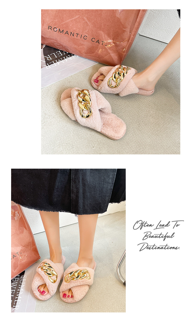 Women Fluffy Fur Slippers Lady Winter Open Toe Slippers Home Warm Slides Shoes