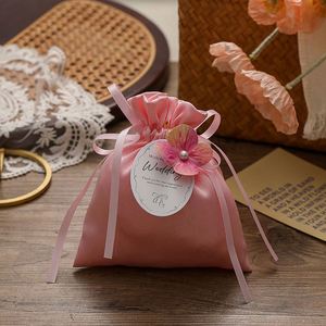<b>Pink</b> Silk Jewelry <b>Gift</b> Bag Drawstring Pouch for Wedding Favor Party Custom Logo Printed Satin Hair Purse - Product Image 4