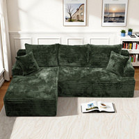 Canapé d'angle modulable en velours côtelé vert foncé moderne, canapé nuage en tissu pour salon et appartement