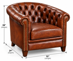 Fauteuil lounge élégant et classique en cuir capitonné marron avec finition richement capitonnée, assise profondément rembourrée et silhouette traditionnelle - Product Image 5