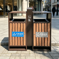 Poubelle de tri extérieure en acier et bois à 2 compartiments pour parc public, rue, recyclage, double classification des déchets