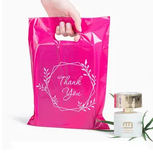 benutzerdefiniertes logo hdpe ldpe make-up plastiktüte personalisiert rosa kunststoff einkaufstaschen stempelschneiden kunststofftüten laden für boutique geschenk
