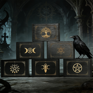 Caja de Almacenamiento de Cartas de <span class=keywords><strong>Tarot</strong></span> de Madera con Diseño Pintado, Soporte Multifuncional para Cartas Estándar - Product Image 2