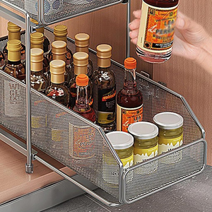 Custom 2 Tiers Slide Out Cabinet Drawer Over Sink Countertop Spice Kitchenware Organizer <b>Storage</b> Mesh Shelf <b>Rack</b> for <b>Kitchen</b> - Product Image 2