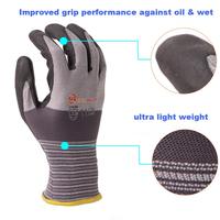 Guantes de Seguridad de Nitrilo Negros y Grises con Dedos Texturizados y Muñeca Tejida, Personalizados, SNELL N2501, para Construcción, Agricultura e Industria