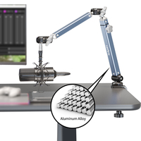 Support de Microphone en Alliage d'Aluminium avec Pince de Bureau, Bras Articulé Réglable à 360° pour Studio, Gaming et Streaming en Direct