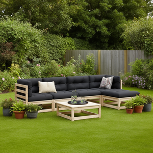 Ensemble de canapés de jardin en bois de pin massif naturel, 6 places, mobilier d'extérieur moderne, structure non traitée - Product Image 3