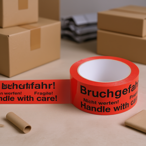 Cinta de Embalaje de 66m x 50mm, Adhesiva Roja con Aviso de Frágil, para Envíos - Product Image 3