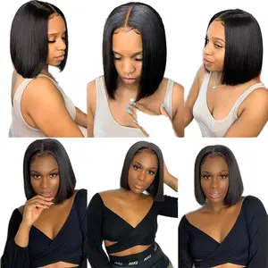 Wig Bob pendek rambut Virgin Brasil 9A 10A Wig depan renda rambut manusia Wig hitam wanita terpilin dan ikal HD renda depan