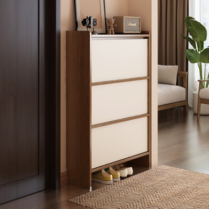 <span class=keywords><strong>Zapatero</strong></span> <span class=keywords><strong>Estrecho</strong></span> <span class=keywords><strong>y</strong></span> <span class=keywords><strong>Alto</strong></span> con Puertas Abatibles para Apartamentos Pequeños, Madera Maciza de Grado ENF, Estantes Ajustables, Almacenamiento Vertical de Zapatos - Product Image 1