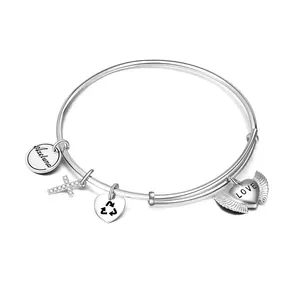 Women Religious Jewelry Gifts 925 Sterling Silver Custom Cross Bracelets Love Angel Bangles