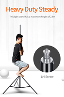Support d'éclairage professionnel en métal de 280 cm (2,8 m) pour studio vidéo, flash, parapluie et réflecteur – Trépied chromé robuste pour la vente en gros