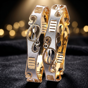 Venta al por mayor de brazaletes chapados en dos tonos, diseños de brazalete modernos, brazaletes CNC de doble tono, joyería de brazaletes CNC de moda, brazaletes de moda - Product Image 6